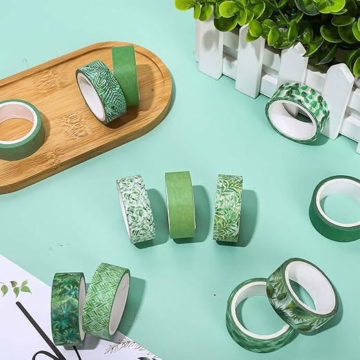 Whaline 12 Rolls Greenery Washi Tape Green Leaves Washi Tape Assorted Plants Theme Masking Decorative Tape for Scrapbook Journal DIY Art Craft Gift Wrapping Supplies