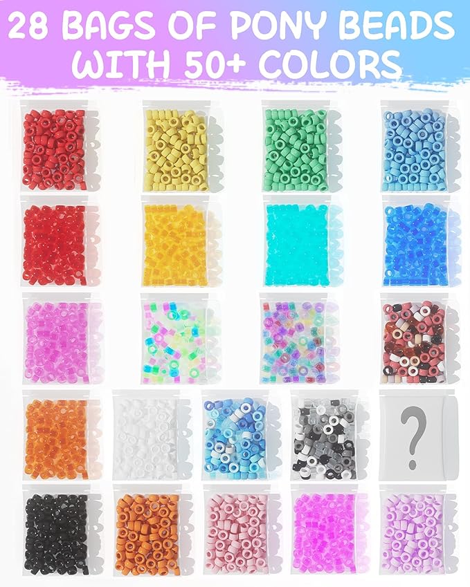 BestNow Pony Beads 2600+pcs 50+ Colors Plastic Beads for Kandi Bracelets Making Hair for Braids Colored for DIY Craft Jewelry Bracelets Making Hair Braiding Keychains