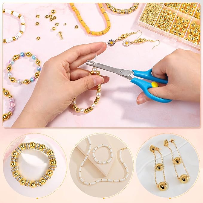 selizo 1250 Pieces Gold Spacer Beads for Jewelry Making, Assorted Gold Beads for Bracelets Making