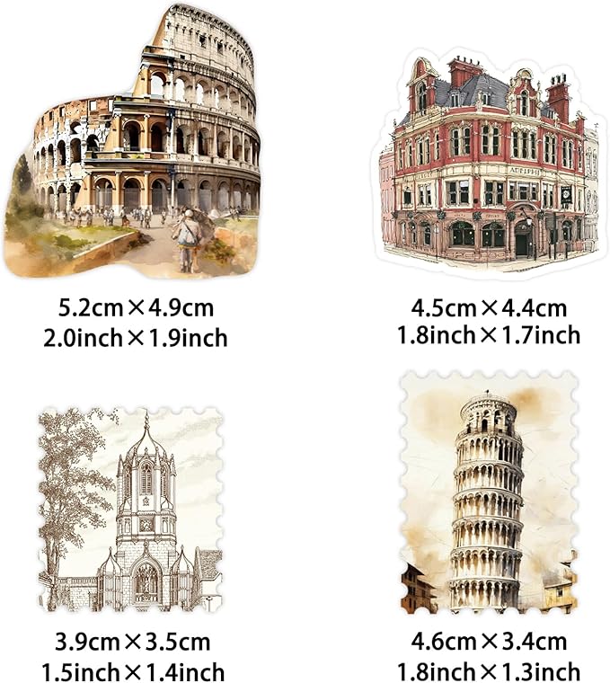 100Pcs World Travel Architecture Stickers - Thick Durable Vinyl for Suitcase, Laptop, Water Bottle, Journal | Unique Travel Souvenirs for Travelers, Women | Ideal Birthday/Christmas Gift