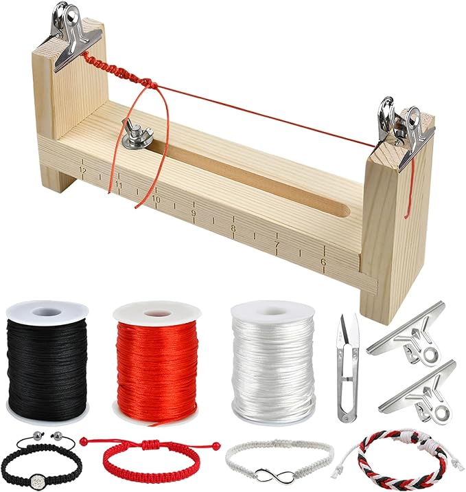Worldity Paracord Bracelet Making Kit, Wooden Paracord Jig with 3 Rolls Nylon String and 2 Clamp, DIY Bracelet Maker for Paracords, Ideal for Crafters, Men, Women(Black, White, Red)