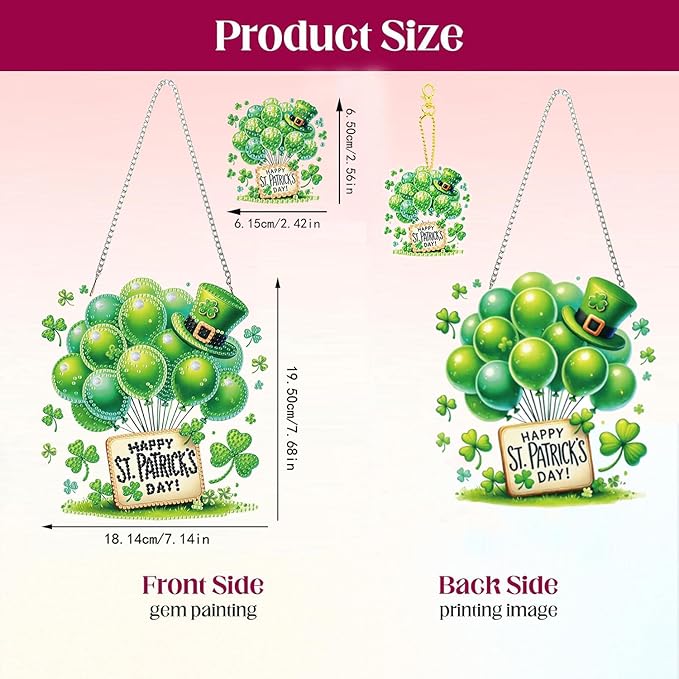 Masendp St. Patrick's Day Diamond Painting Double-Sided Hanging Ornament Set, DIY Irregular Shaped Rhinestone Window Decoration Set, Suitable for Home and Garden Wall Decoration Gifts