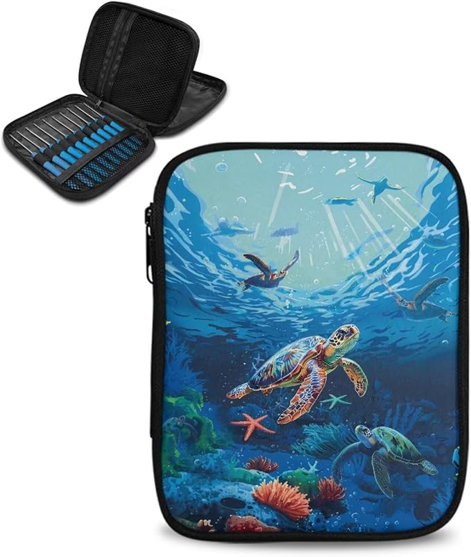 Hechitok Turtle Sea Empty Crochet Hook Case Crochet Hook Organizer Case Stand Up Crochet Organizer Crochet Hook Holder for Knitting Crochet Supplies
