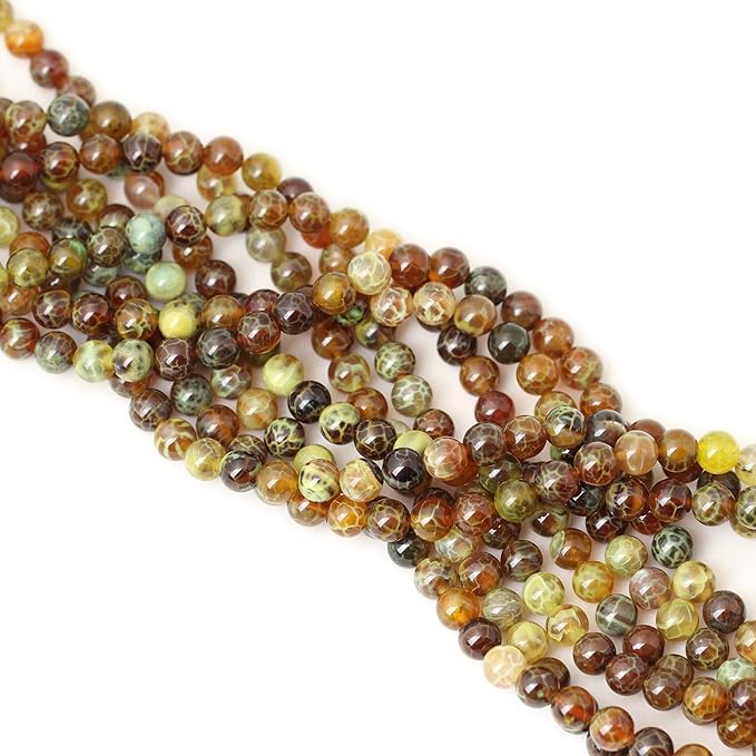 45PCS 8mm Antique Style Dragon Vein Agate Gemstone Round Loose Beads for Jewelry Making