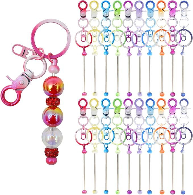 DNLEGULI 80 Pcs Beadable Keychains Bulk Kit – DIY Keychain Making Supplies with Metal Blanks for Crafts, Jewelry, Charms, Custom Projects – Blank Chain Bars for Beaded Keychain Design (Gradient)