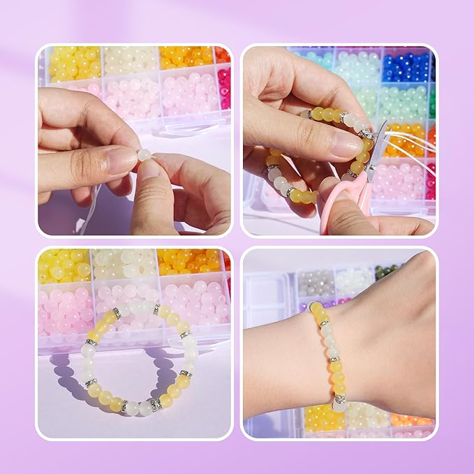 Sunlode Glass Beads for Bracelets 1400pcs Bracelet Making Kit 6mm Glass Bead for Jewelry Making Bracelet Beads 24 Colors Crystal Beads Adult Jewelry Making Supplies Round Glass Beads for Crafts