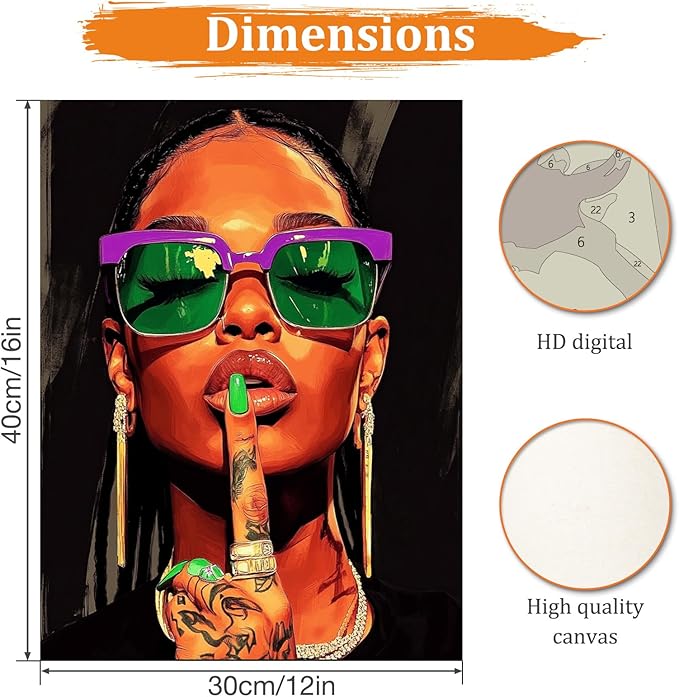 MAXBYE Fashion Portrait Paint by Numbers Kit for Adults Beginner, Trendy Lady Adult Paint by Number Kits on Canvas Without Frame, Easy Oil Paint by Numbers for Home Wall Decor Gift 12x16inch