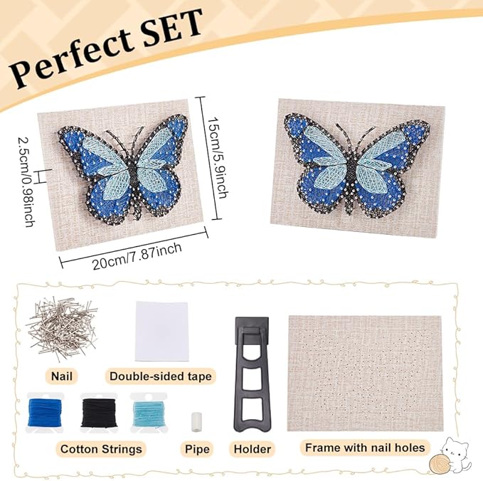 WEBEEDY DIY String Art Kit Blue Butterfly Craft Kit Creative Craft Kits 3D String Art Supplies for Adult Christmas Holiday Home Wall Table Decorations Gift