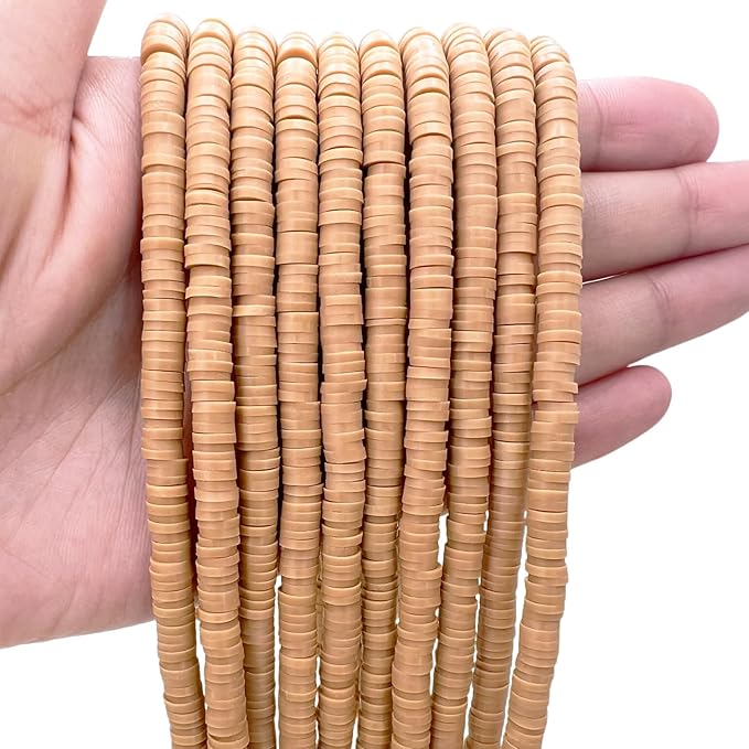 10 Strands Clay Bead, Neutral Heishi Beads for Bracelet Stack, Earth Tone for Adults, Kit for Friendship Bracelets(Camel)