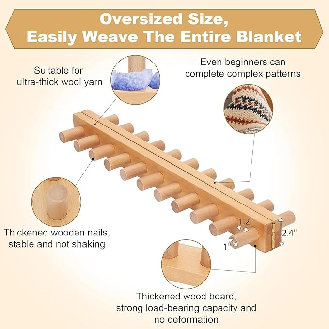 Sienson 48" Chunky Knitting Loom for Blanket Making – Foldable Wood Frame, Portable DIY Hand Knitting Kit for Beginners, Reusable Blanket Loom for Bulky Yarn Crafts & Gifts
