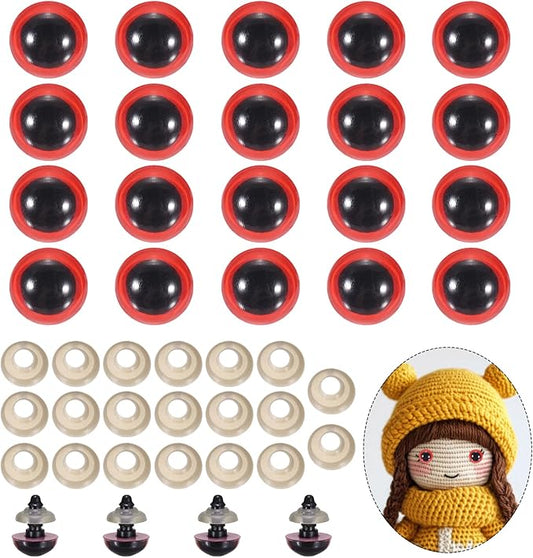 PATIKIL 14mm Safety Eyes, 20Pcs Realistic Doll Crocheting Safety Eyes with Washers for Decor Crochet Accessories Dolls Craft Halloween, Red