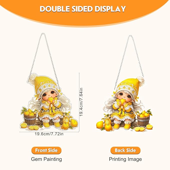 NEWENMO Diamond Art Hanging Kit for Adult, Fairy Lemonade, DIY Double Sided Acrylic Special Shaped Diamond Art Painting Window Pendant Lemon Party, Home Garden Wall Hanging Ornament Kits