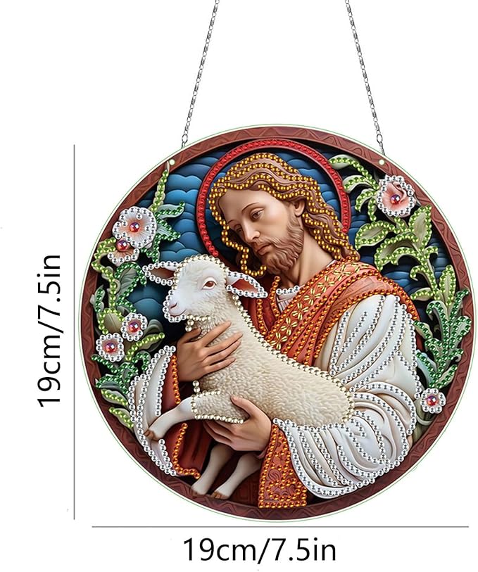 Generic DIY Hanging Diamond Pendant Special Shaped Crystal Diamond Art Painting Ornament Single Sided for Window Home Garden Wall Door Decor-Jesus