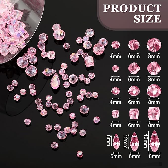 Kigeli 1280 Pcs Glass Beads Bulk Assorted Crystal Beads for Jewelry Making Faceted Teardrop Rondelle Briolette for DIY Crafts Necklace Wristband Earring Kit(Classic,Pink)
