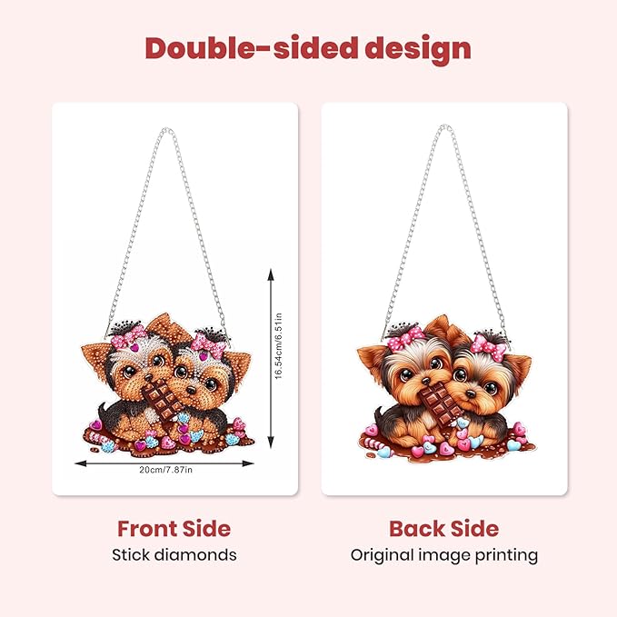 MXJSUA Yorkshire Dog Diamond Art Hanging Kits for Adults Beginners, Valentine's Day Crystal Diamond Suncatchers, Special Shape Diamond Painting Pendant Window Ornament Gifts for Home Wall Decor