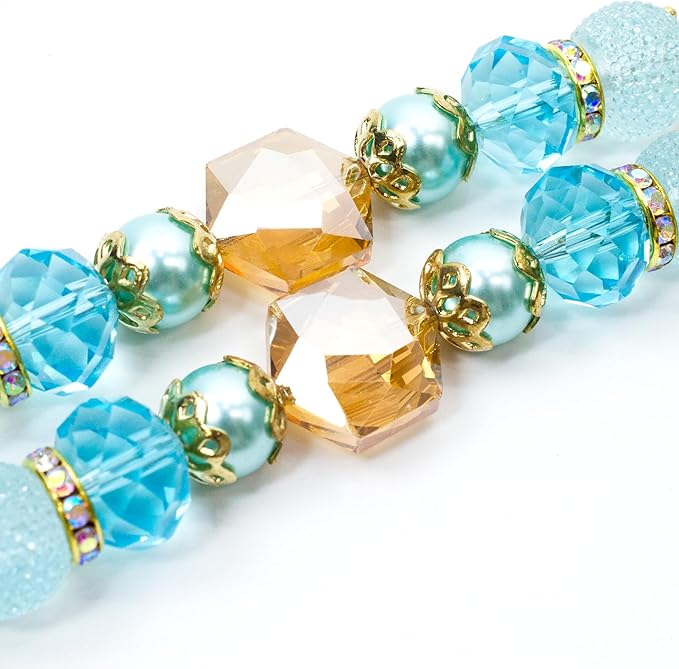 Glass Beads for Bracelets Jewelry Making Adults Keychains Bead Strand Large Unique Crystal Assortment for Craft Rondelle Faceted Flat Crackle Sparkly Bling Cute Pretty Beading Kit (2-pcs Aqua)