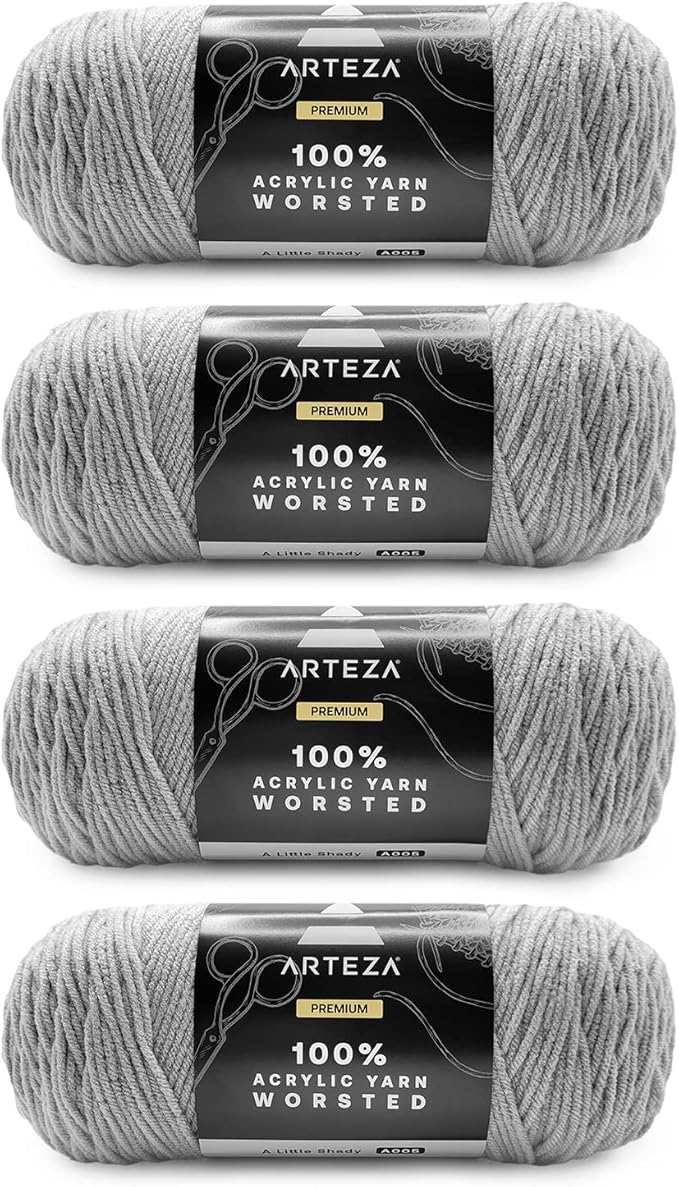 ARTEZA Acrylic Yarn for Crocheting, 4 x 200-g Skeins of Worsted Yarn for Knitting, A Little Shady A005, Knitting & Crochet Supplies