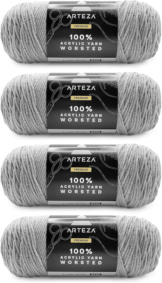 ARTEZA Acrylic Yarn for Crocheting, 4 x 200-g Skeins of Worsted Yarn for Knitting, A Little Shady A005, Knitting & Crochet Supplies