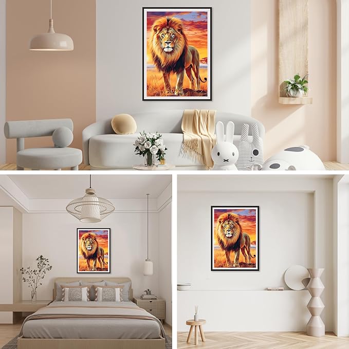 SENQAO Lion Diamond Painting Kits, Beast 5D Diamond Art Kits, Gem Art Painting with Diamonds Dots, Arts and Crafts for Beginners Adult Kids Wall Decor 12x16inch