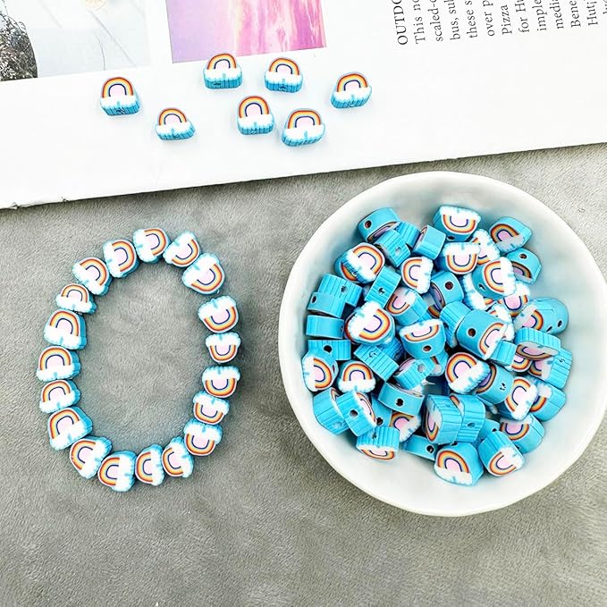 Rainbow Cloud Handmade Polymer Clay Beads, 100pcs Polymer Clay Spacer Beads for Women Jewelry Making DIY Charms Bracelet Necklace Hair Clip Accessories Handmade Craft