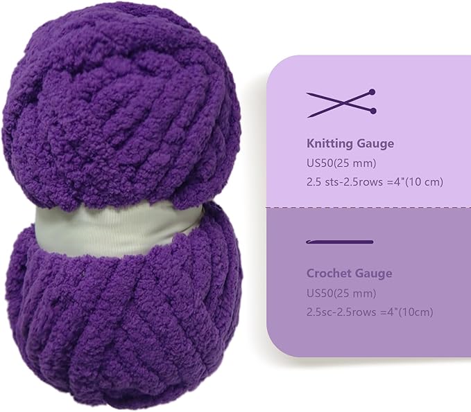 Purple Chunky Chenille Yarn for Crocheting Bulky Thick Fluffy Yarn for Knitting,Super Bulky Hand Blanket, Soft Plush Yarn Crochet Carpet/Scarf/Cushion/ 8 Jumbo Pack(63.76oz/197.68yd