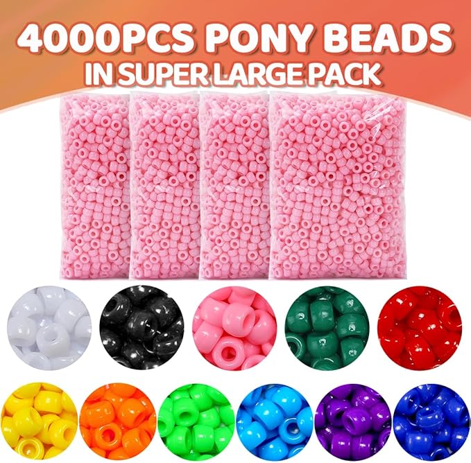 praisebank pony beads, 4000pcs pink, beads for jewelry making, beads for crafts, beads for hair braids.