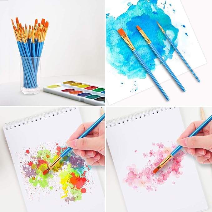 Soucolor Acrylic Paint Brushes Set, 40Pcs Round Pointed Tip Artist Paintbrushes for Acrylic Painting Oil Watercolor Canvas Boards Rock Body Face Nail Art, Halloween Pumpkin Ceramic Crafts Supplies