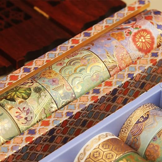 YUBBAEX Splendid Gold Washi Tape Set Embroidery Pattern Foil Decorative Tapes for Arts, DIY Crafts, Journal Supplies, Planners, Scrapbook, Card/Gift Wrapping -15 Rolls- (Splendid Embroidery)