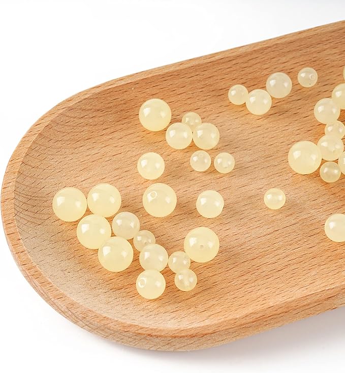 8mm Natural Lemon Chalcedony Round Bead - 45PCS Bulk Gemstone Beads for Jewelry Making, DIY Bracelets, Necklaces - Includes Crystal Stretch Cord - Stone Beads for Crafting Gifts