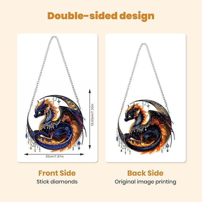 MXJSUA Black Dragon Diamond Art Hanging Kits for Adults Beginners, Crystal Diamond Suncatchers, Special Shape Diamond Painting Pendant Window Ornament Gifts for Home Garden Door Wall Decor