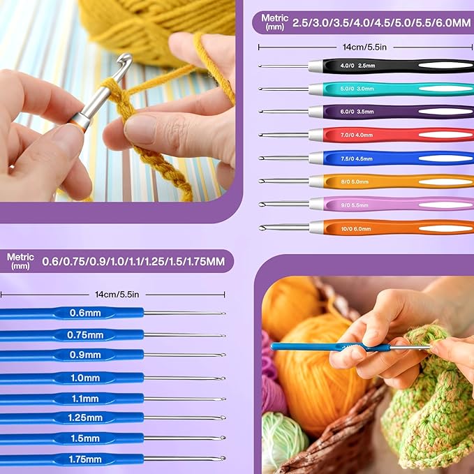 MIAOKE 90 Pcs Portable Crochet Kit with 36 Colors of Crochet Yarn, 36 Crochet Hook Accessories, 16 Crochet Hooks, A Waterproof Knitting Bag and a Storage Bag. Suitable for Beginners and Professionals
