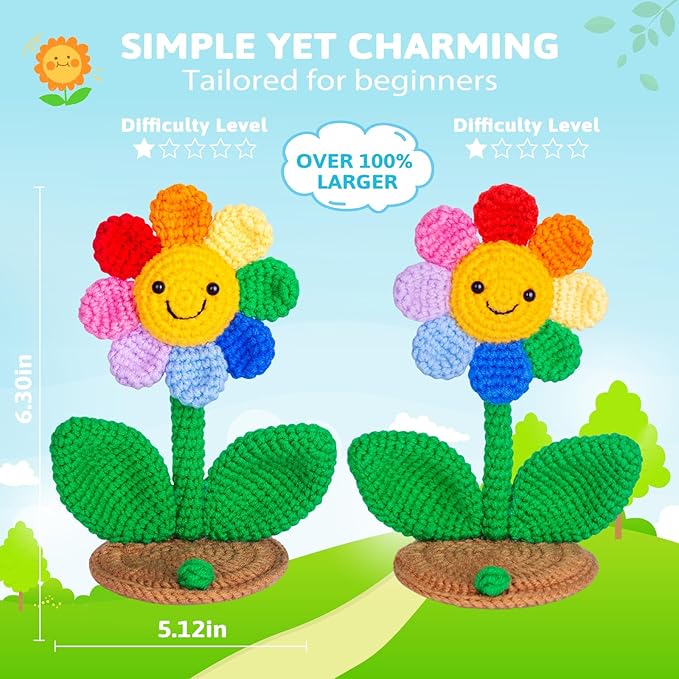 Crochetta Crochet Kit for Beginners, Crochet Kit w Step-by-Step Video Tutorials, Crochet Starter Kit Learn to Crochet Kits for Adults Kids Beginners, 2 Sunflower Phone Holders (40%+ Yarn Content)