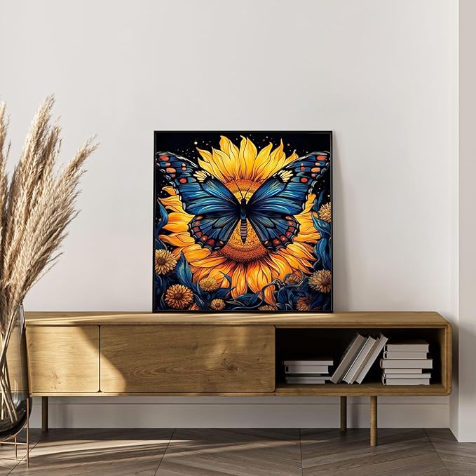 Framed Paint by Numbers Kit for Adults Beginner Butterfly, Adult Paint by Number Kits on Canvas Framed, DIY Acrylic Oil Painting by Numbers with Frame, Sunflower for Home Decor Gift 10 X 10 Inch
