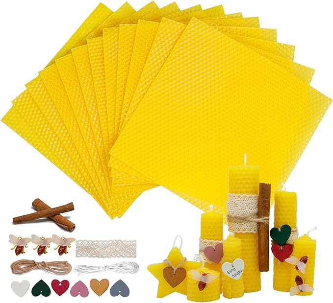 Bingfuego Beeswax Candle Making Kit for kids-12 Beeswax Sheets for Candle Making Rolling Kits, Natural Candle Making Kit (Natural Yellow Colors, 8 x 8 inch)