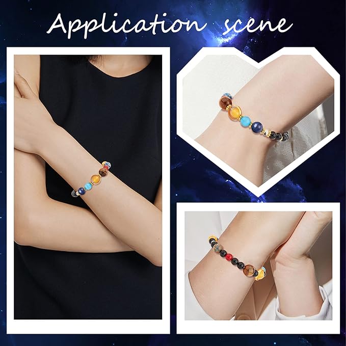 SUNNYCLUE 1 Box 300+Pcs DIY 10 Sets Solar System Bracelets Kit Galaxy Universe The Nine Guardian Planets Obsidian Beads Beading Bracelet Necklace Natural Gemstone Bead for Jewelry Making Kits Craft