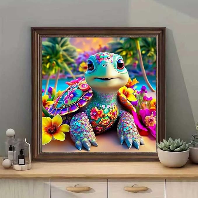SHICERNHJ Sea Turtle 5D Diamond Painting for Adults Beginner,Flowers Diamond Art Kits for Adults DIY Full Drill Gem Art with Painting Kit for Crafts Home Wall Decor 13.8 X 13.8 inch
