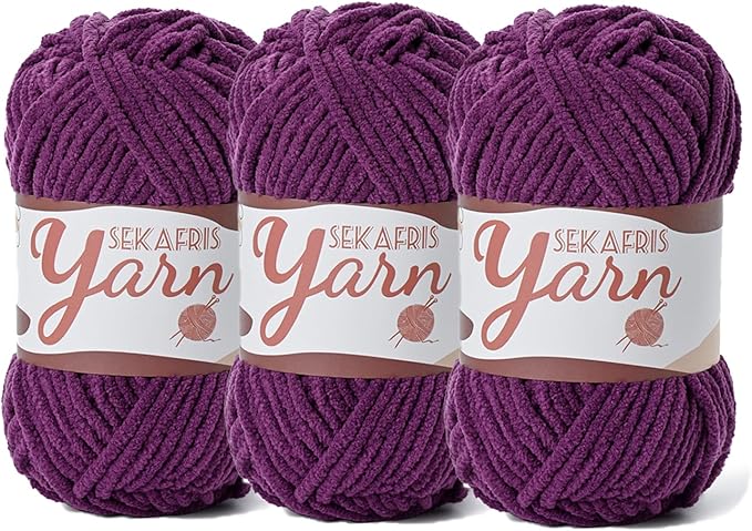 3 Pack Fluffy Velvet Yarn for Crocheting，Baby Blanket Yarn for Crocheting Soft，150g(196.8yds) Amigurumi Plush Chenille Crochet Yarns，Puzzle Yarns for Crochet Weaving Craft（3 Violet）