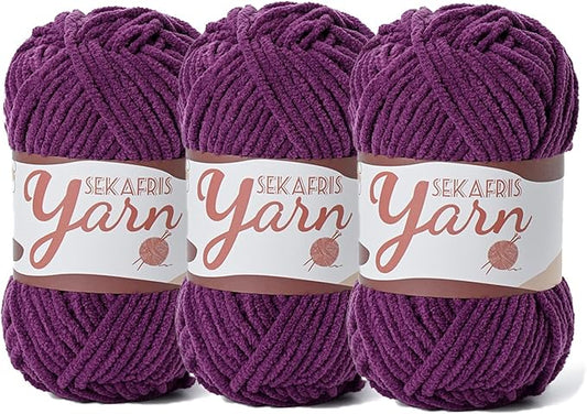 3 Pack Fluffy Velvet Yarn for Crocheting，Baby Blanket Yarn for Crocheting Soft，150g(196.8yds) Amigurumi Plush Chenille Crochet Yarns，Puzzle Yarns for Crochet Weaving Craft（3 Violet）