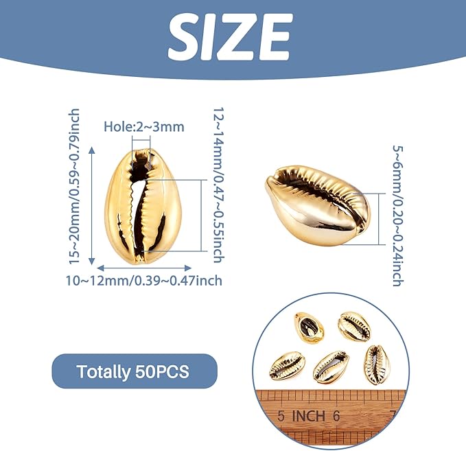Cheriswelry 50pcs Golden Shell Electroplated Cowrie Beads Spiral Sea Shell Spacer Beads Summer Beach Loose Beads Charms 1520mm for Vase Filler Fish Tanks DIY Jewelry Making