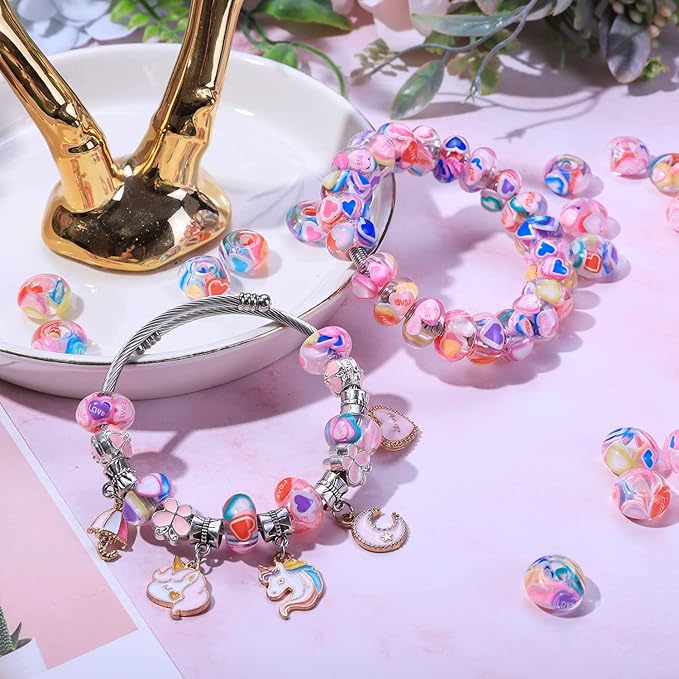 AIPRIDY Girls' Lucky Beads Lover Amber Beads, Big Hole Spacer European Craft for DIY Charms Bracelet Jewelry Making (Love),(AI-Amber)