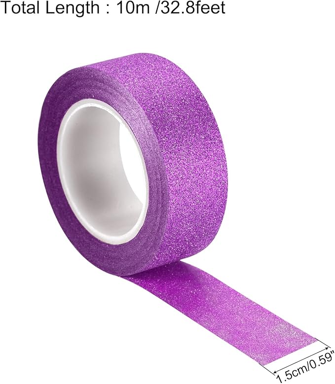 MECCANIXITY 0.6inch x 32.8ft Glitter Tape, Decorative Craft Tape Self Adhesive Stick 1.5cmx10m Rose Red for Scrapbook, DIY Arts, Gift Wrapping Pack of 3