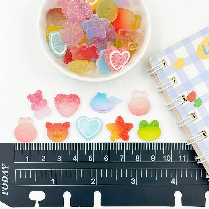 80pcs Jelly Sugar Soft Heart Star Animals Candy Flatback Charms, DIY Craft Making Resin Jewelry Making Kit, Soft Candy Resin Flatback Beads for DIY Scrapbooking Hair Clip Crafts Cell Phone Case Making