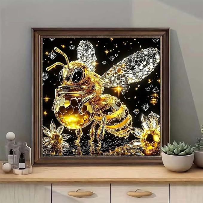 SHICERNHJ Bees Diamond Painting Kits for Adults, DIY 5D Diamond Art Kits for Beginner,Full Round Drill Diamond Arts and Crafts Gem Art Painting for Home Wall Decor 14 X 14inch
