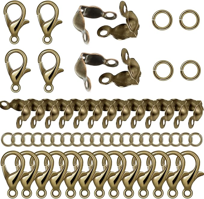 800 Pcs Jewelry Making Accessories Set with 100 Pieces Lobster Claw Clasp 200 Pieces Bead Tips Knot Covers and 500 Pieces Open Jump Ring Connectors DIY Jewelry Making Supplies Bracelets (Bronze)