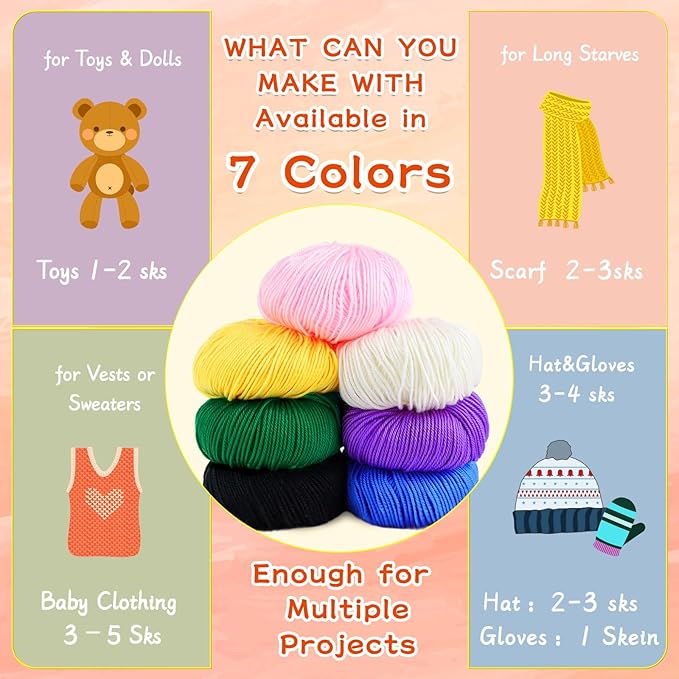 Acrylic Yarn for Crocheting Size 3, Reessy 786 Yards Soft DK Weight Yarn (CYC #3), No-Splitting and 2pcs Crochet Hooks for Beginners, Solid 6 Skeins for Small Crochet or Knitting Projects（Blue）