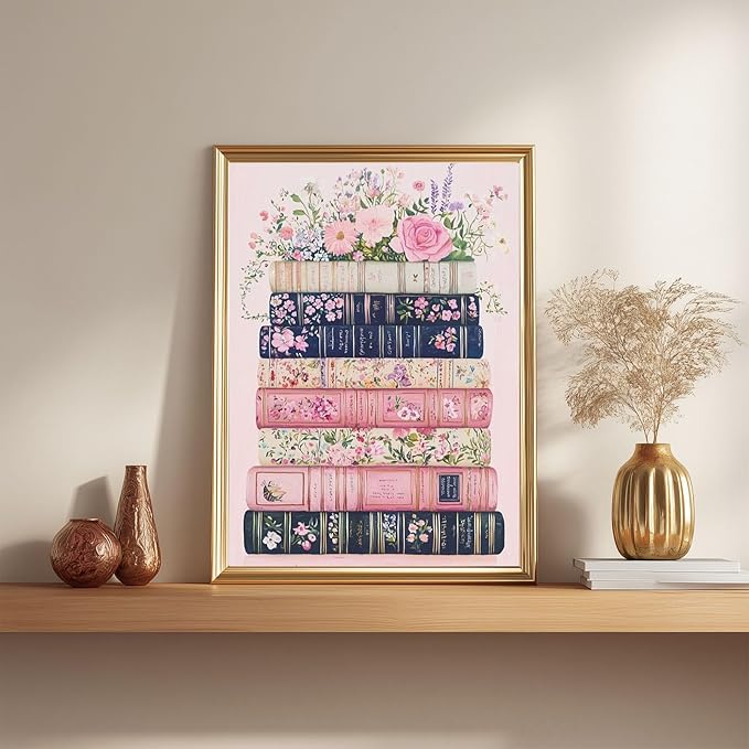 Gemozaic Book Diamond Painting Kits for Adults, Books Diamond Art Kits for Adults, Books and Flowers Easy Gem Art Kit for Beginner, Gift Home Wall Decor, 12 x 16 Inch, No Frame