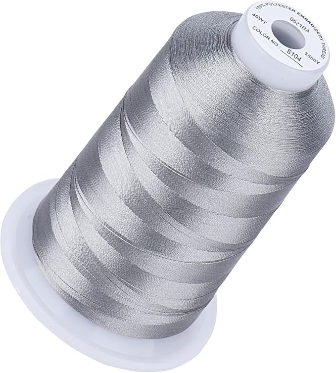 Simthread 5500Yds Embroidery Thread, 5000M High-Yardage 40WT 100% Polyester Thread – 170+ Vivid Colors, High-Speed Rated – Compatible with Brother, Singer, Janome & More - Weathered Gray S104