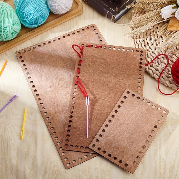 PH PandaHall 3 Sizes Wooden Basket Bases, Rectangular Blank Crochet Bag Bottom Crochet Bottom Accessory for DIY Basket Craft Weaving for Knitters Crocheters Beginners, Length 5.9/9.8/11.8 inch