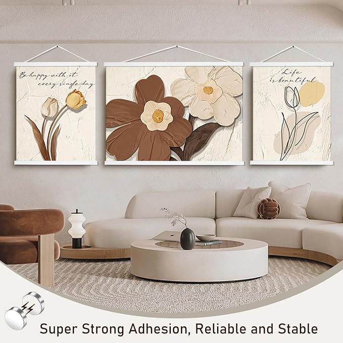 Artmag Magnetic Poster Hanger Frame, 21x29 21x18 21x15 Light Wood Wooden Magnet Canvas Artwork Print Poster Hangers Frames Hanging Kit (White, 21")