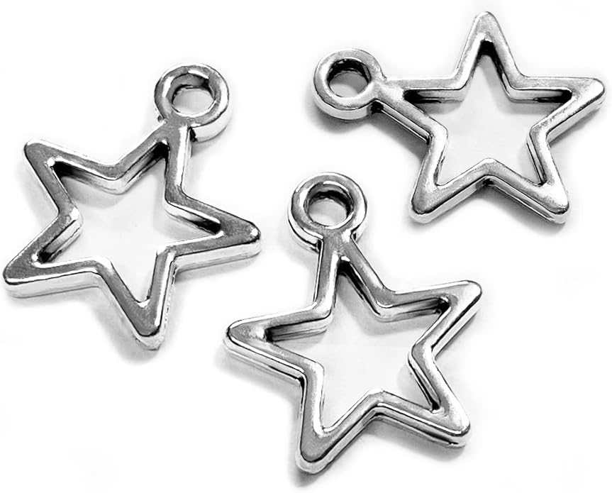 Heather's cf Celestial Beads Moon Charms Pendant Jewelry Making Earrings Necklace Bracelet Kit Findings Jump Rings Lobster Clasp Vintage Finish Plated Non Tarnish Look (Silver Star, 79-150Pcs)
